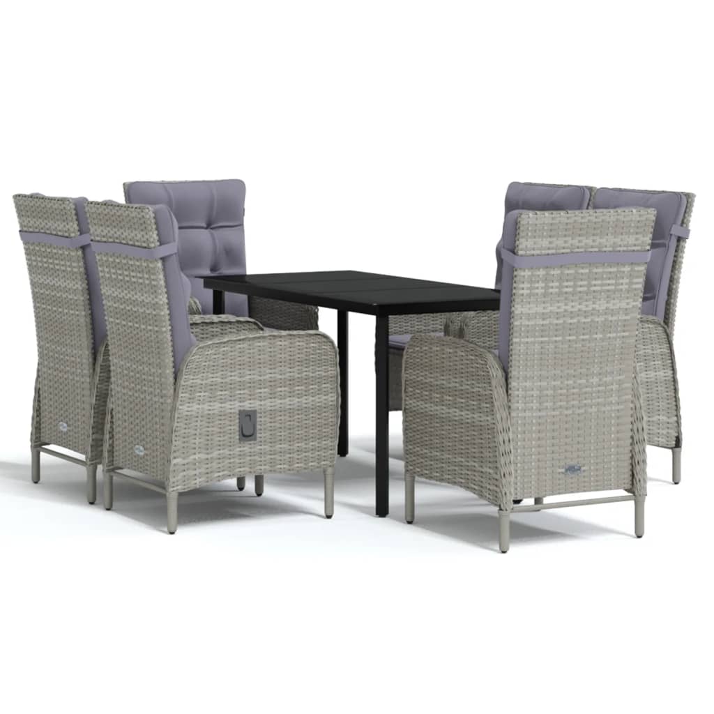 Set da Pranzo da Giardino 7 pz con Cuscini Grigio e Nero | homemem39