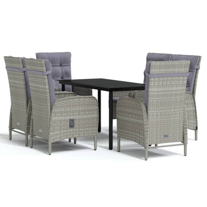 Set da Pranzo da Giardino 7 pz con Cuscini Grigio e Nero | homemem39