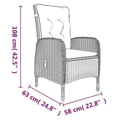 Set da Pranzo da Giardino 7 pz con Cuscini Grigio e Nero | homemem39