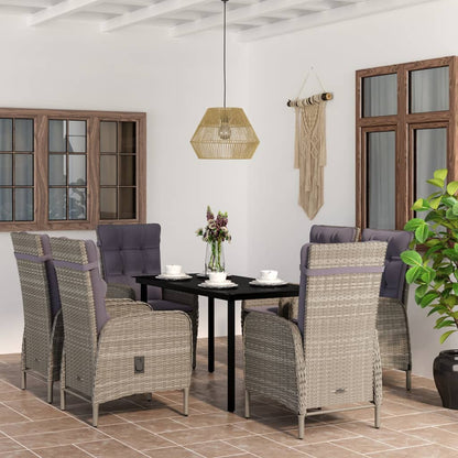 Set da Pranzo da Giardino 7 pz con Cuscini Grigio e Nero | homemem39