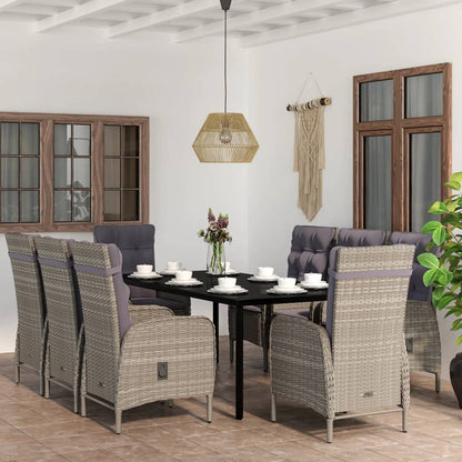 Set da Pranzo da Giardino 9 pz con Cuscini Nero e Grigio - homemem39