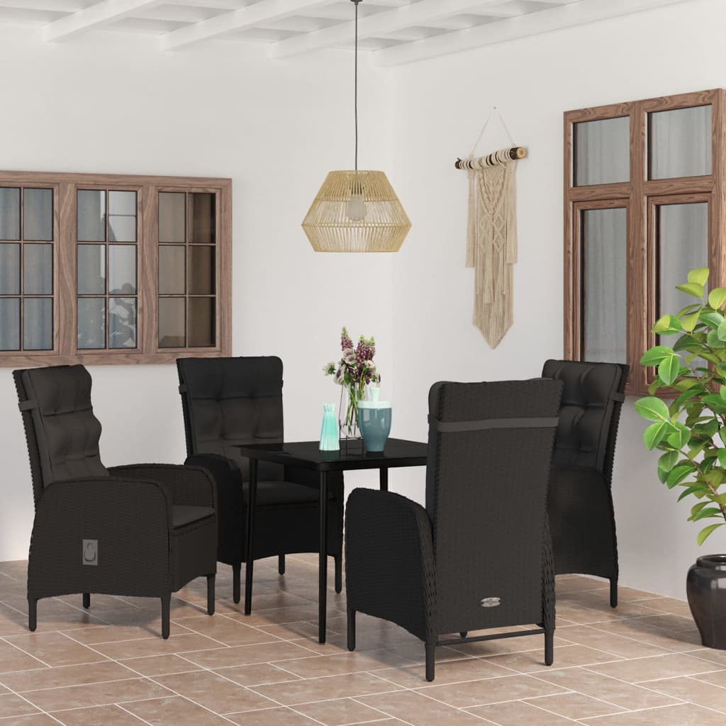 Set da Pranzo da Giardino 5 pz con Cuscini Nero - homemem39