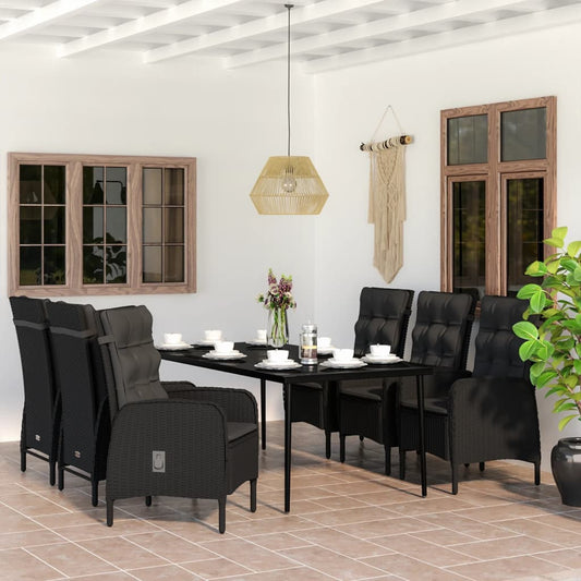Set da Pranzo da Giardino 7 pz con Cuscini Nero - homemem39