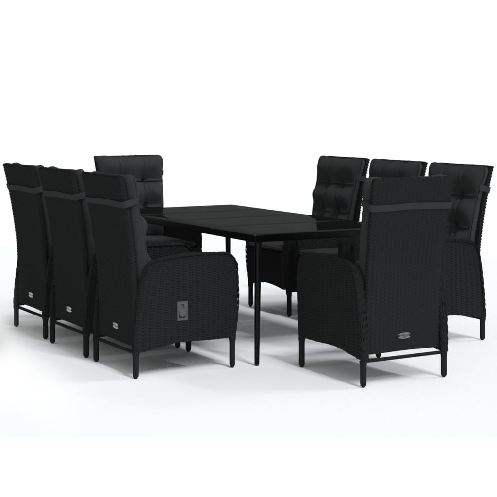 Set da Pranzo da Giardino 9 pz con Cuscini Nero | homemem39