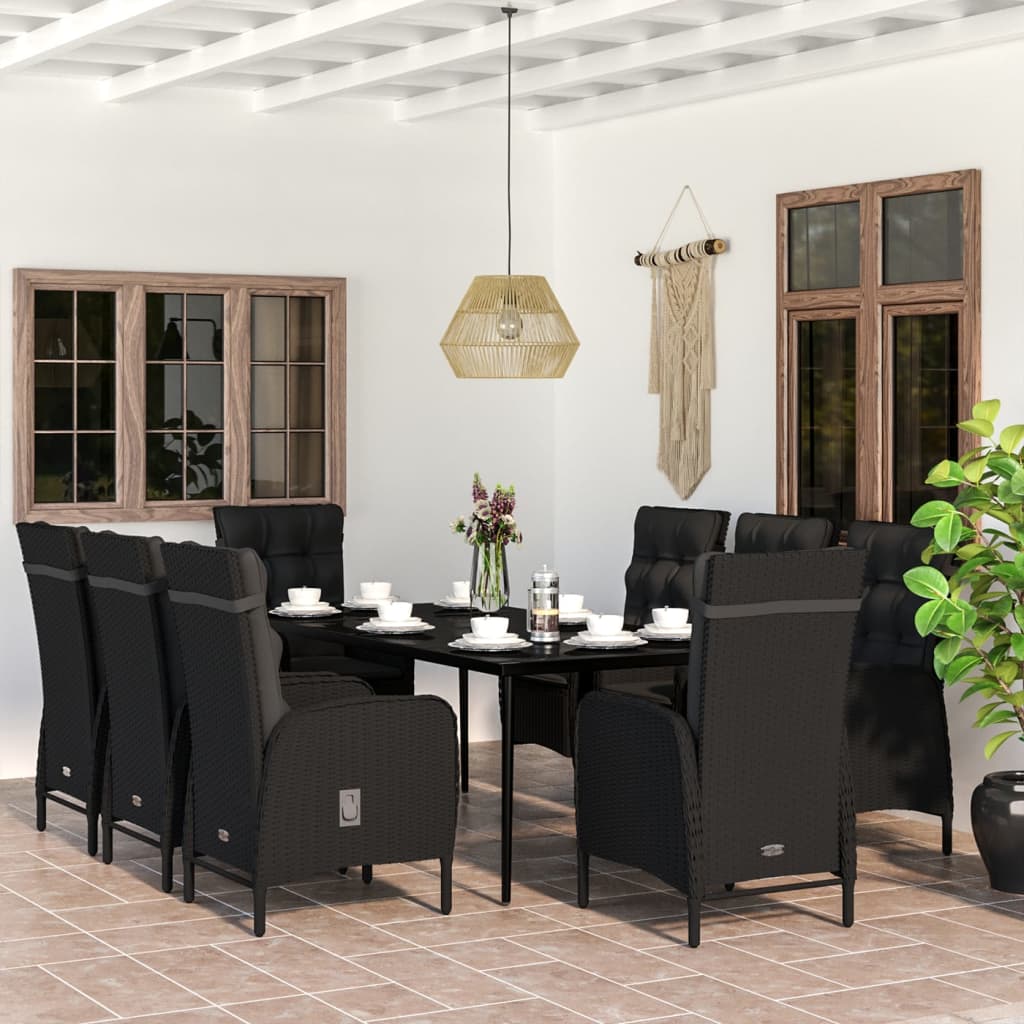 Set da Pranzo da Giardino 9 pz con Cuscini Nero | homemem39