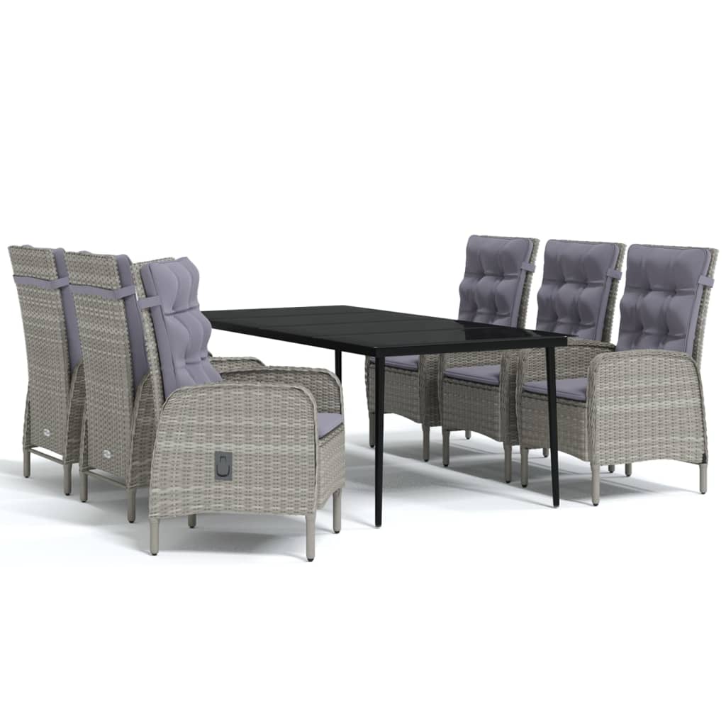 Set da Pranzo da Giardino 7 pz con Cuscini Grigio e Nero | homemem39