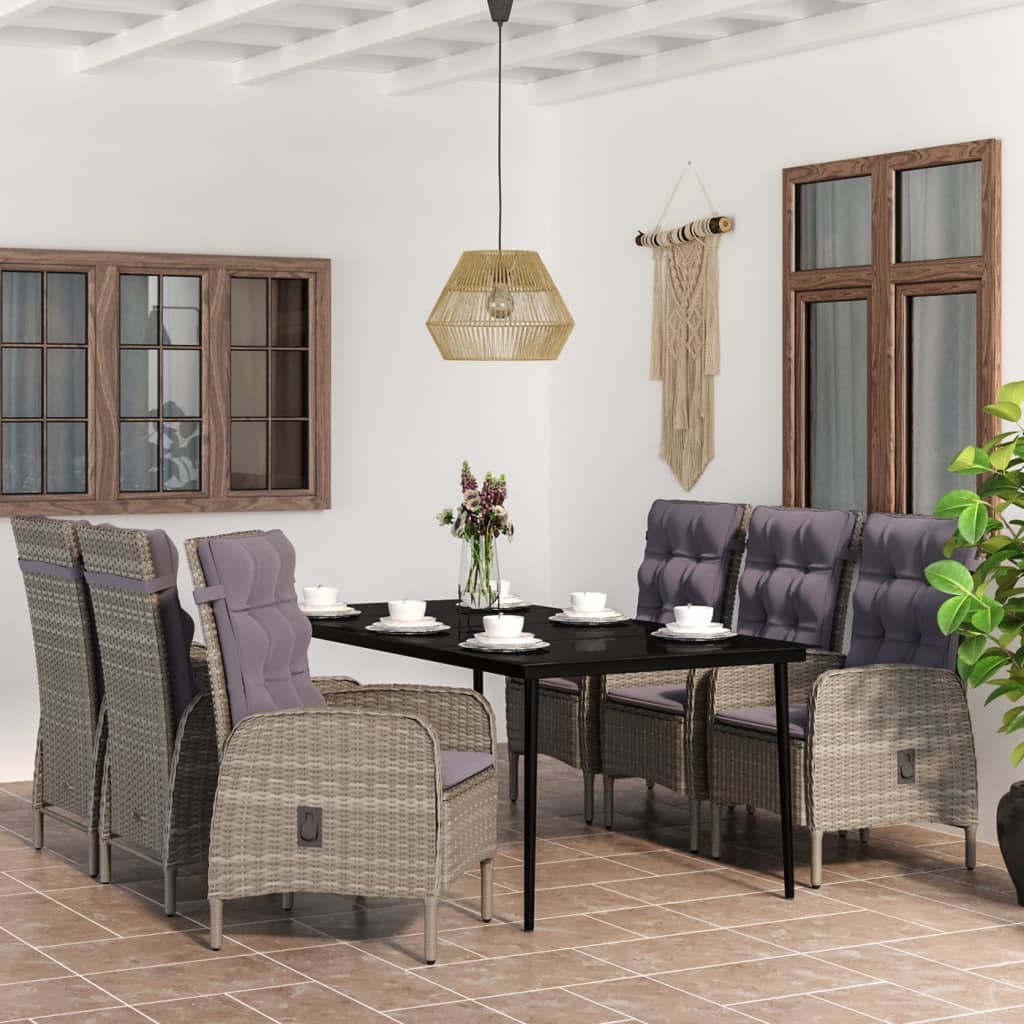 Set da Pranzo da Giardino 7 pz con Cuscini Grigio e Nero | homemem39