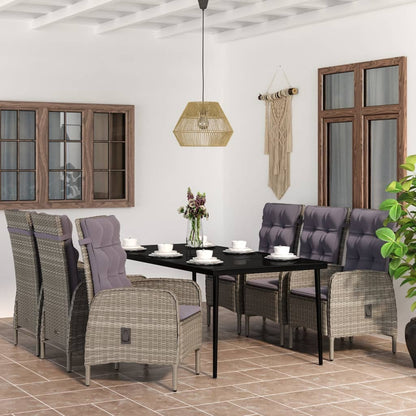 Set da Pranzo da Giardino 7 pz con Cuscini Grigio e Nero | homemem39