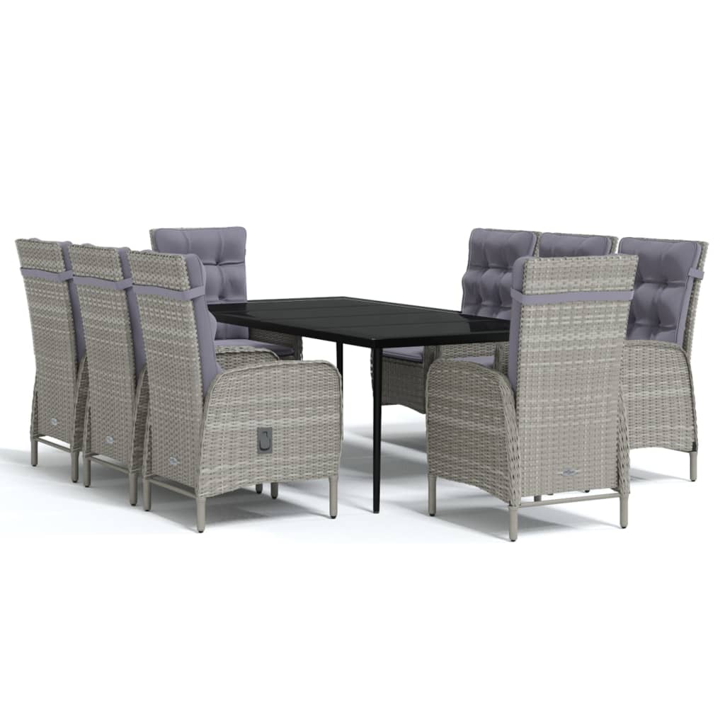 Set da Pranzo da Giardino 9 pz con Cuscini Nero e Grigio | homemem39