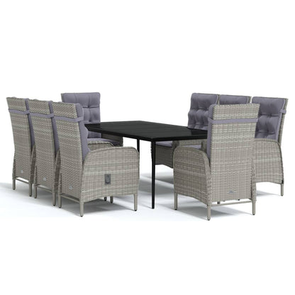 Set da Pranzo da Giardino 9 pz con Cuscini Nero e Grigio | homemem39