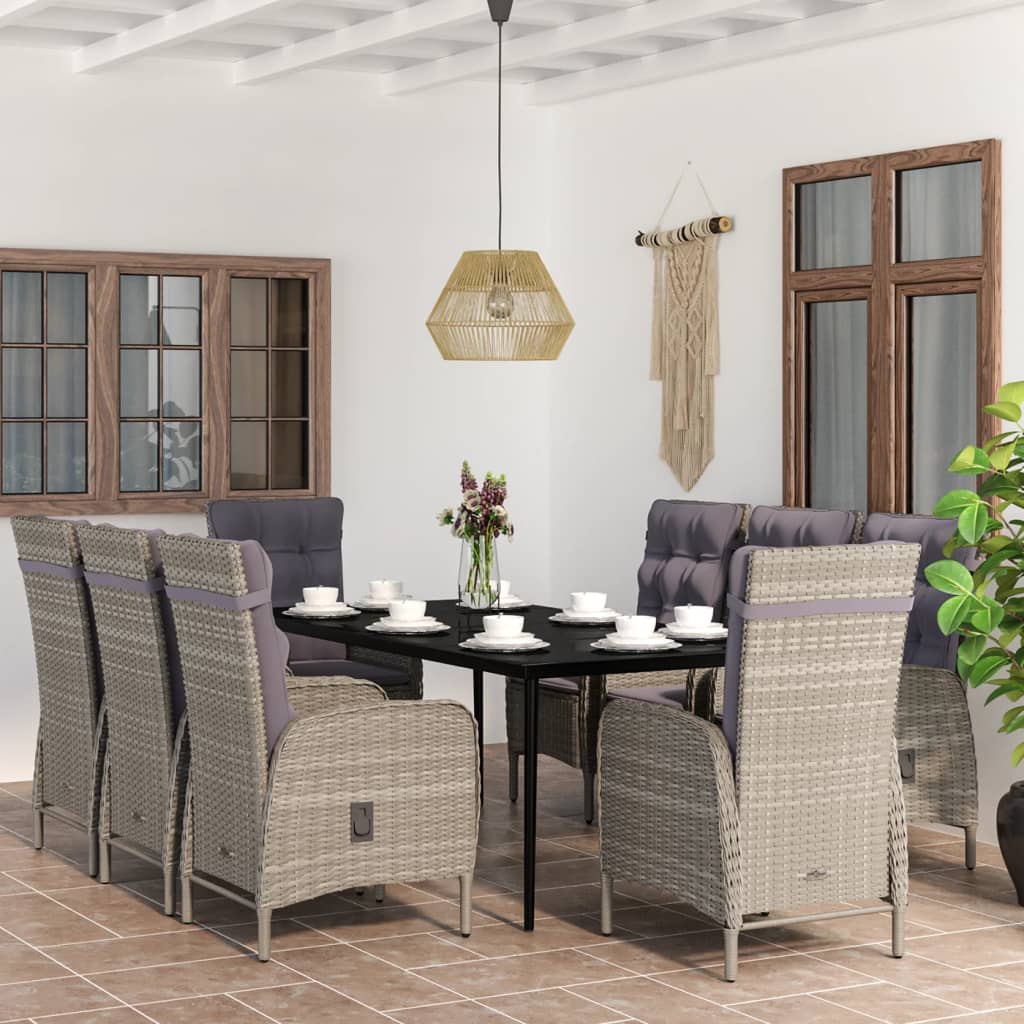Set da Pranzo da Giardino 9 pz con Cuscini Nero e Grigio - homemem39