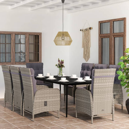 Set da Pranzo da Giardino 9 pz con Cuscini Nero e Grigio - homemem39