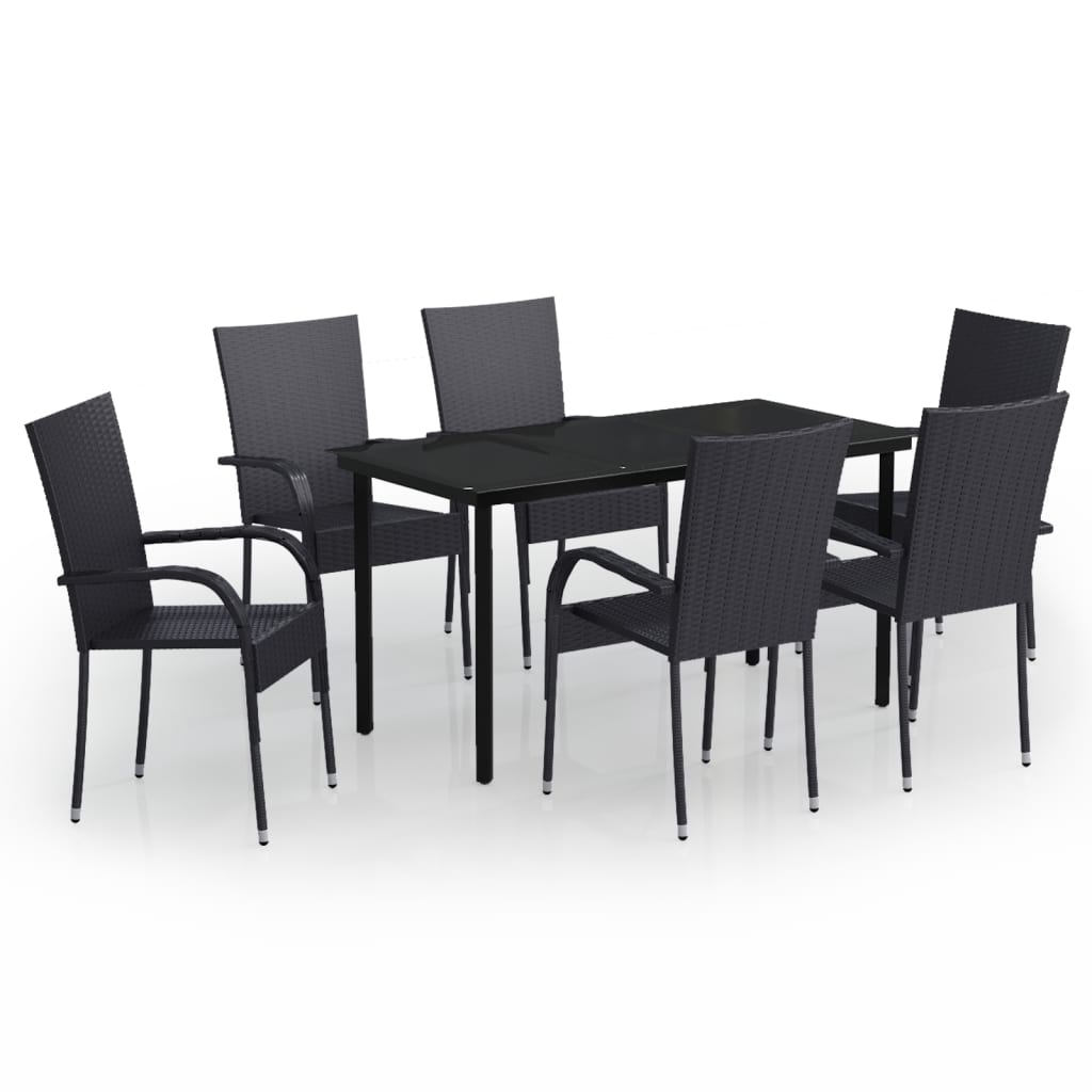 Set Mobili da Pranzo per Giardino 7 pz Nero - homemem39