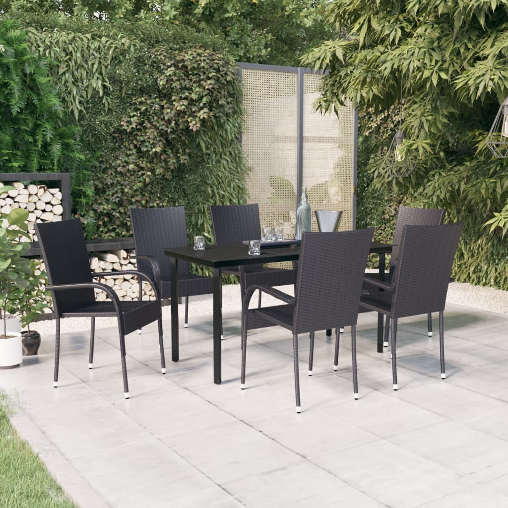 Set Mobili da Pranzo per Giardino 7 pz Nero - homemem39