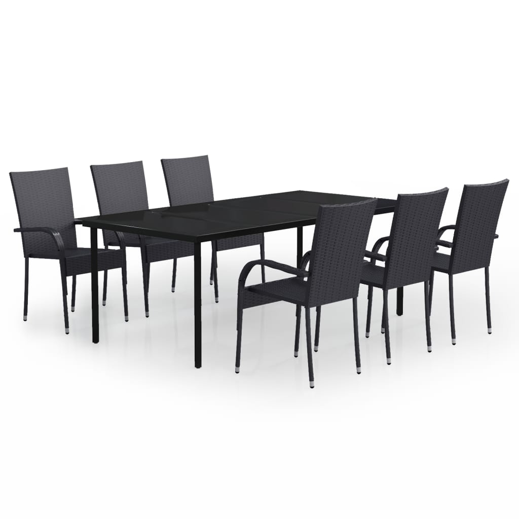 Set da Pranzo per Giardino 7 pz con Cuscini Neri - homemem39