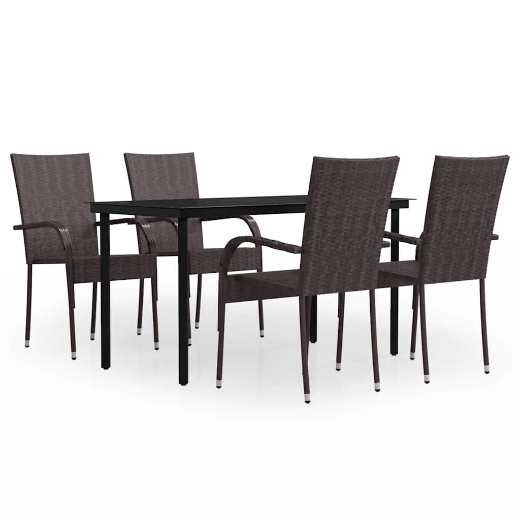 Set da Pranzo per Giardino 5 pz con Cuscini Marrone e Nero