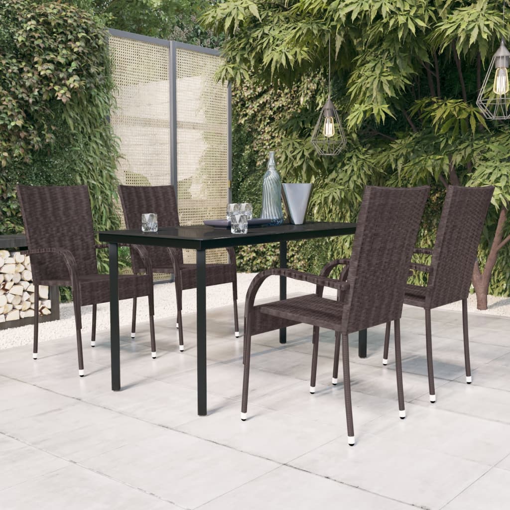 Set da Pranzo per Giardino 5 pz con Cuscini Marrone e Nero - homemem39