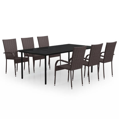 Set da Pranzo per Giardino 7 pz con Cuscini Marrone e Nero - homemem39