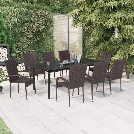Set da Pranzo per Giardino 9 pz con Cuscini Marrone e Nero - homemem39