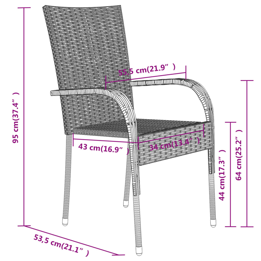 Set da Pranzo per Giardino 7 pz con Cuscini Grigio e Nero | homemem39
