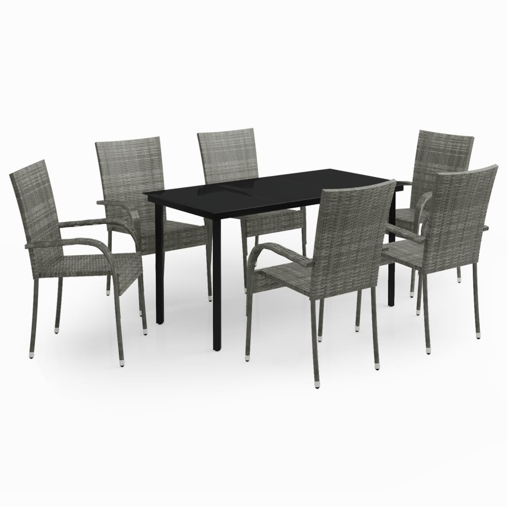 Set da Pranzo per Giardino 7 pz con Cuscini Grigio e Nero - homemem39