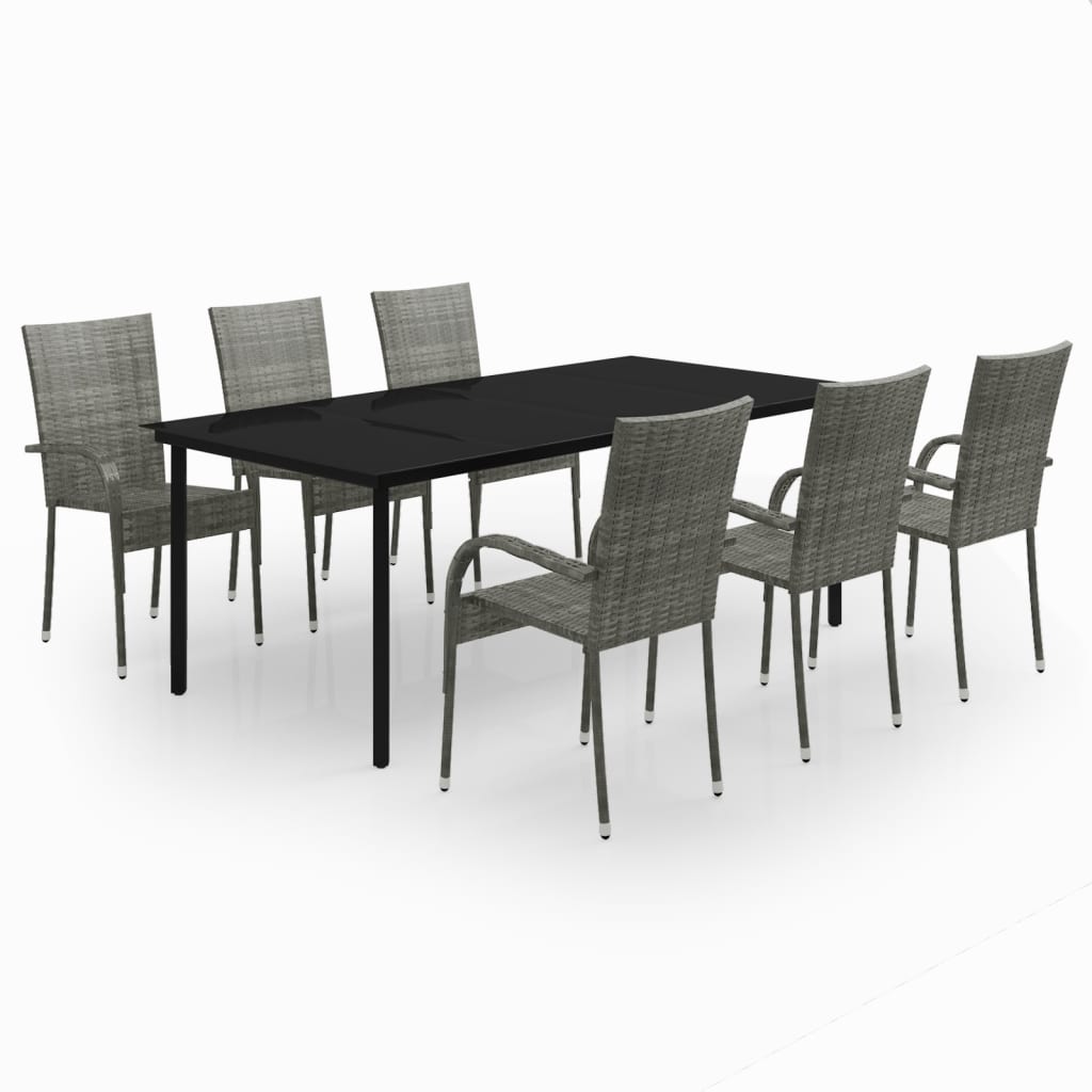 Set da Pranzo per Giardino 7 pz con Cuscini Grigio e Nero - homemem39