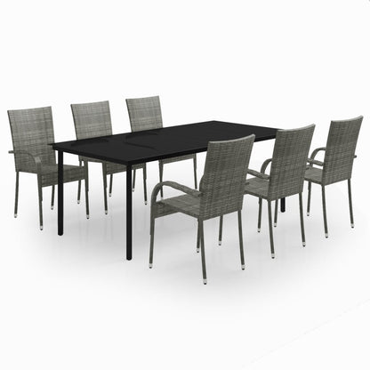 Set da Pranzo per Giardino 7 pz con Cuscini Grigio e Nero - homemem39