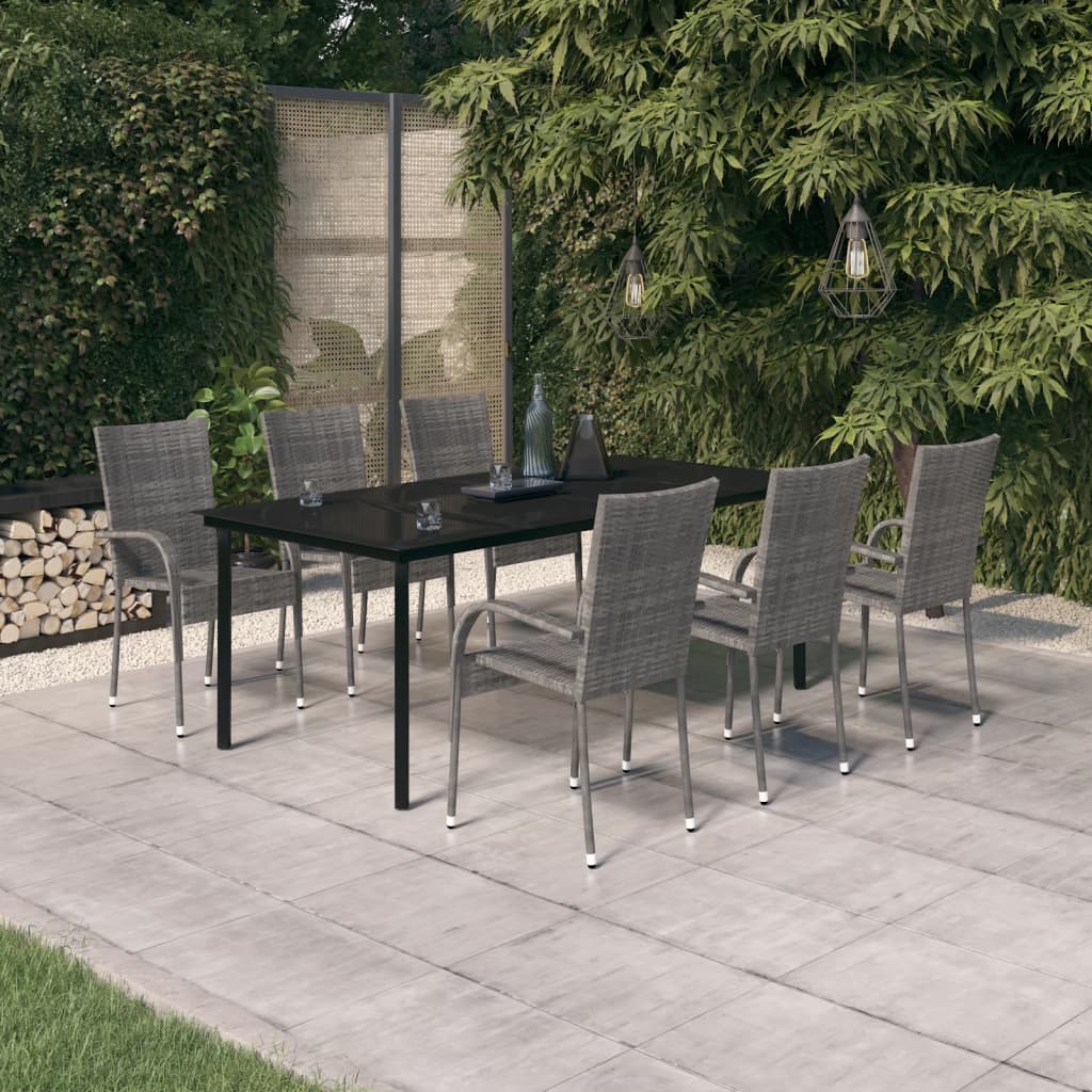 Set da Pranzo per Giardino 7 pz con Cuscini Grigio e Nero - homemem39