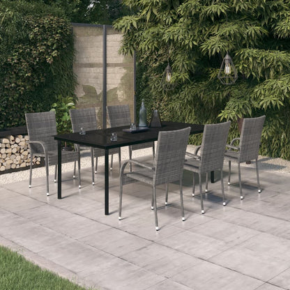 Set da Pranzo per Giardino 7 pz con Cuscini Grigio e Nero - homemem39
