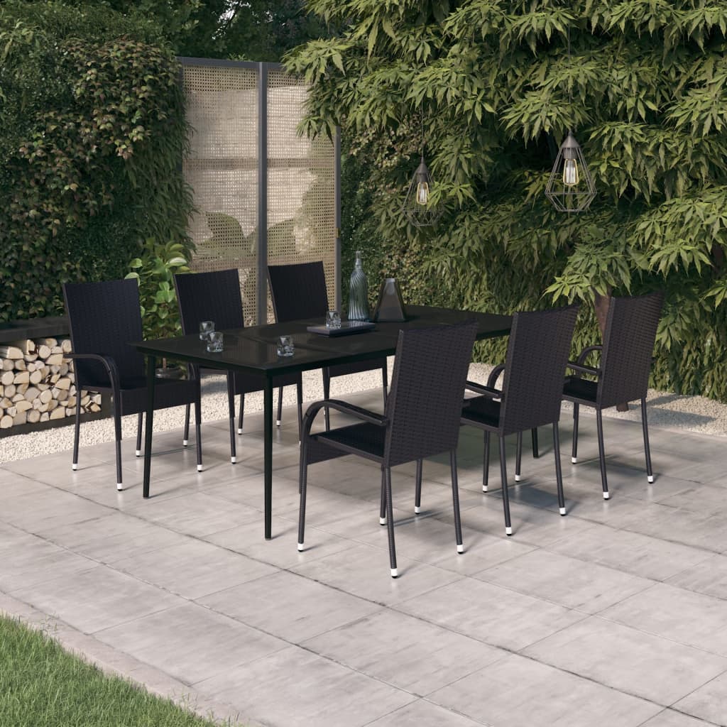 Set da Pranzo per Giardino 7 pz con Cuscini Neri | homemem39