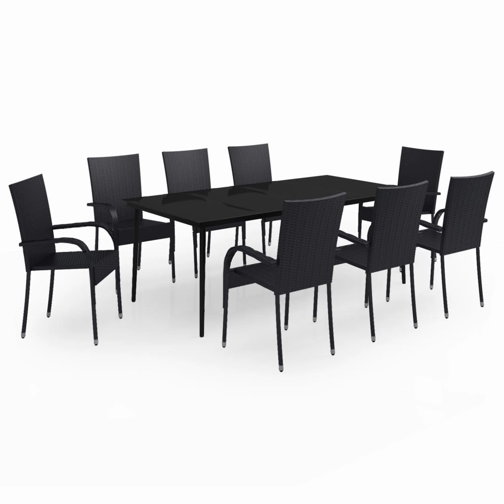 Set da Pranzo per Giardino 9 pz con Cuscini Neri | homemem39