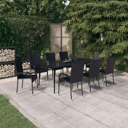 Set da Pranzo per Giardino 9 pz con Cuscini Neri | homemem39