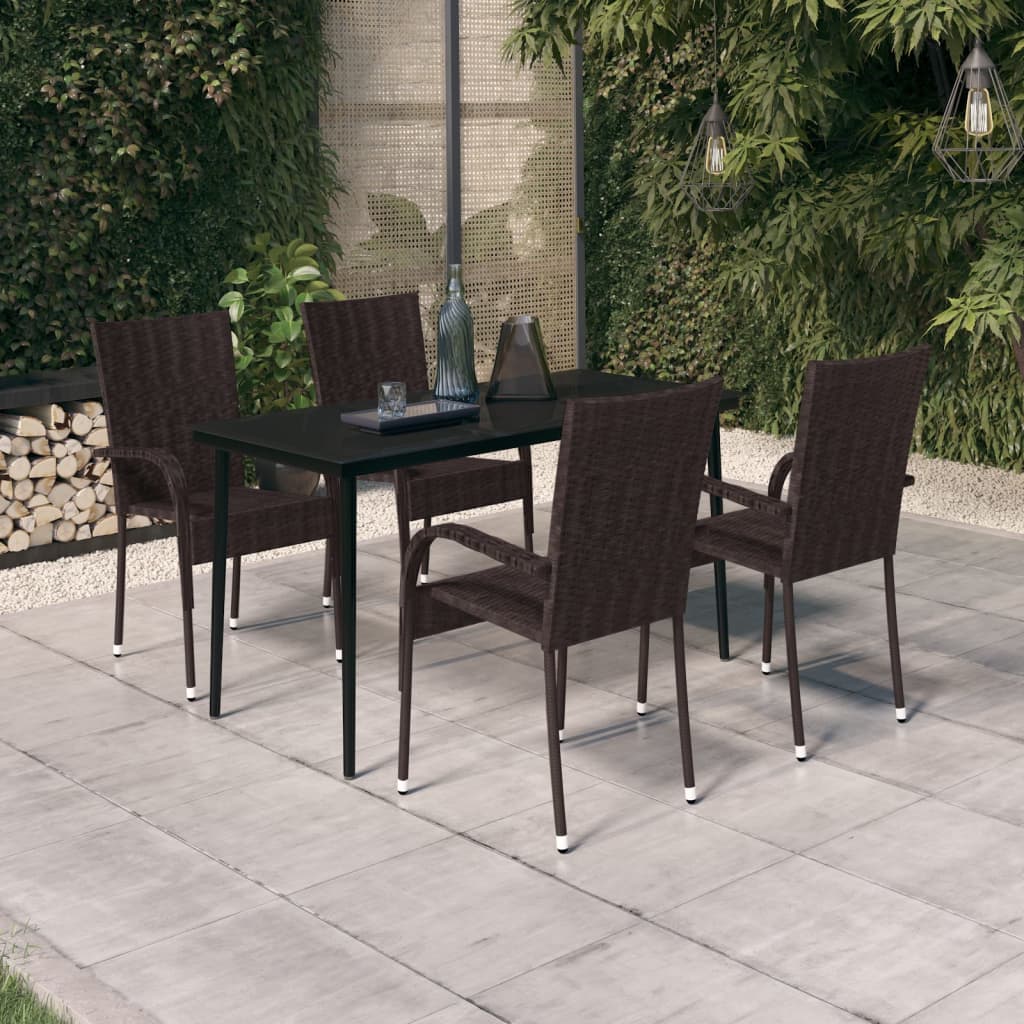 Set da Pranzo da Giardino 5 pz Marrone e Nero - homemem39