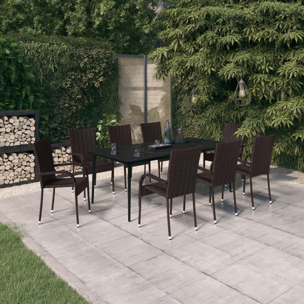 Set da Pranzo per Giardino 9 pz con Cuscini Marrone e Nero - homemem39