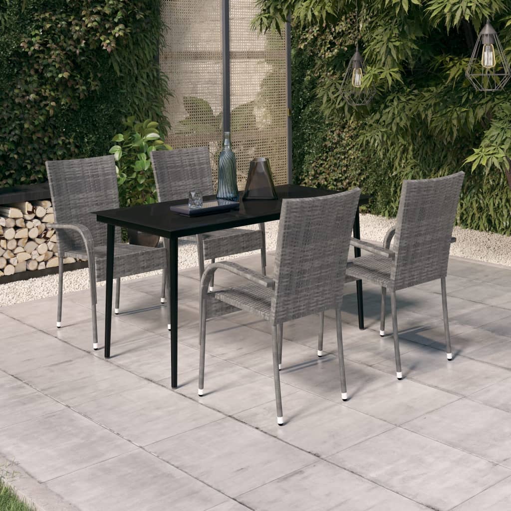 Set da Pranzo da Giardino 5 pz Grigio e Nero - homemem39