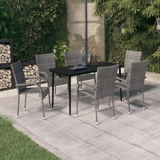 Set da Pranzo da Giardino 7 pz Grigio e Nero - homemem39
