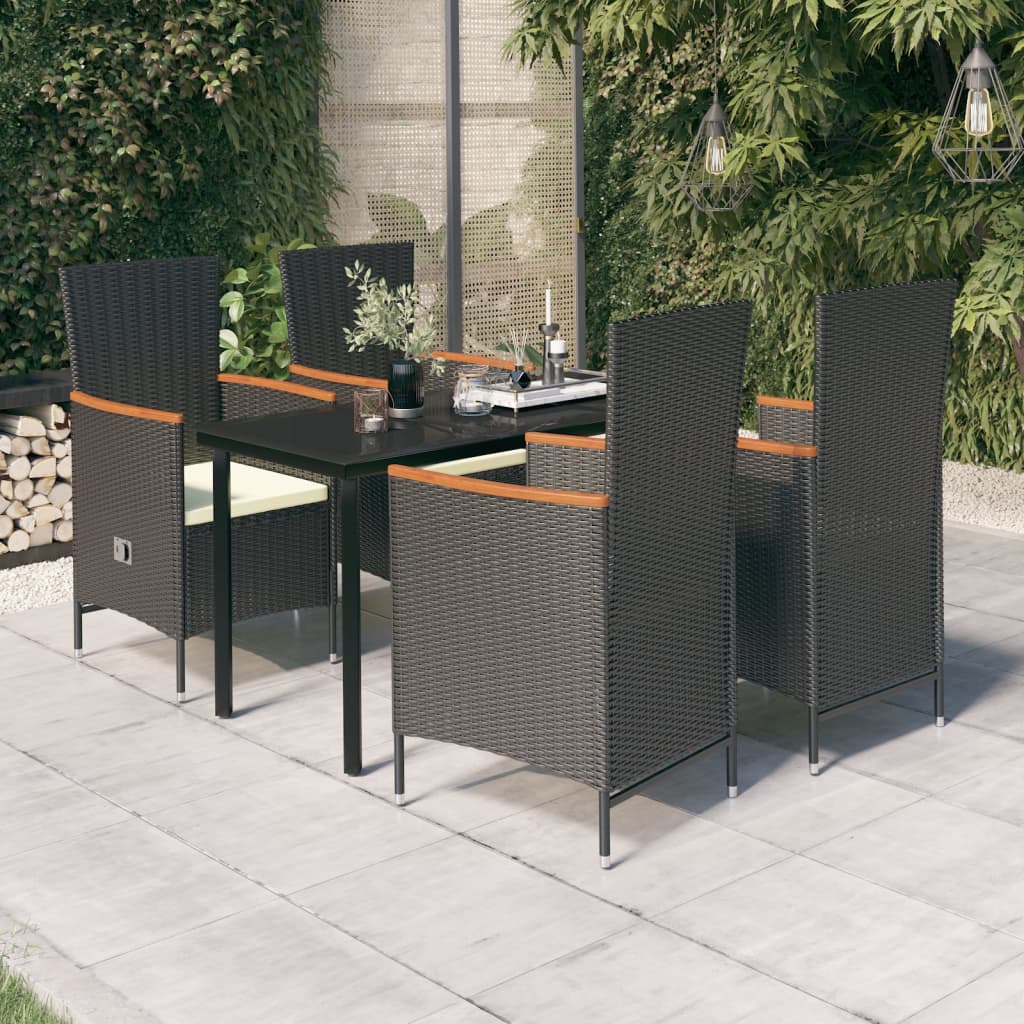 Set da Pranzo da Giardino 5 pz con Cuscini Nero - homemem39