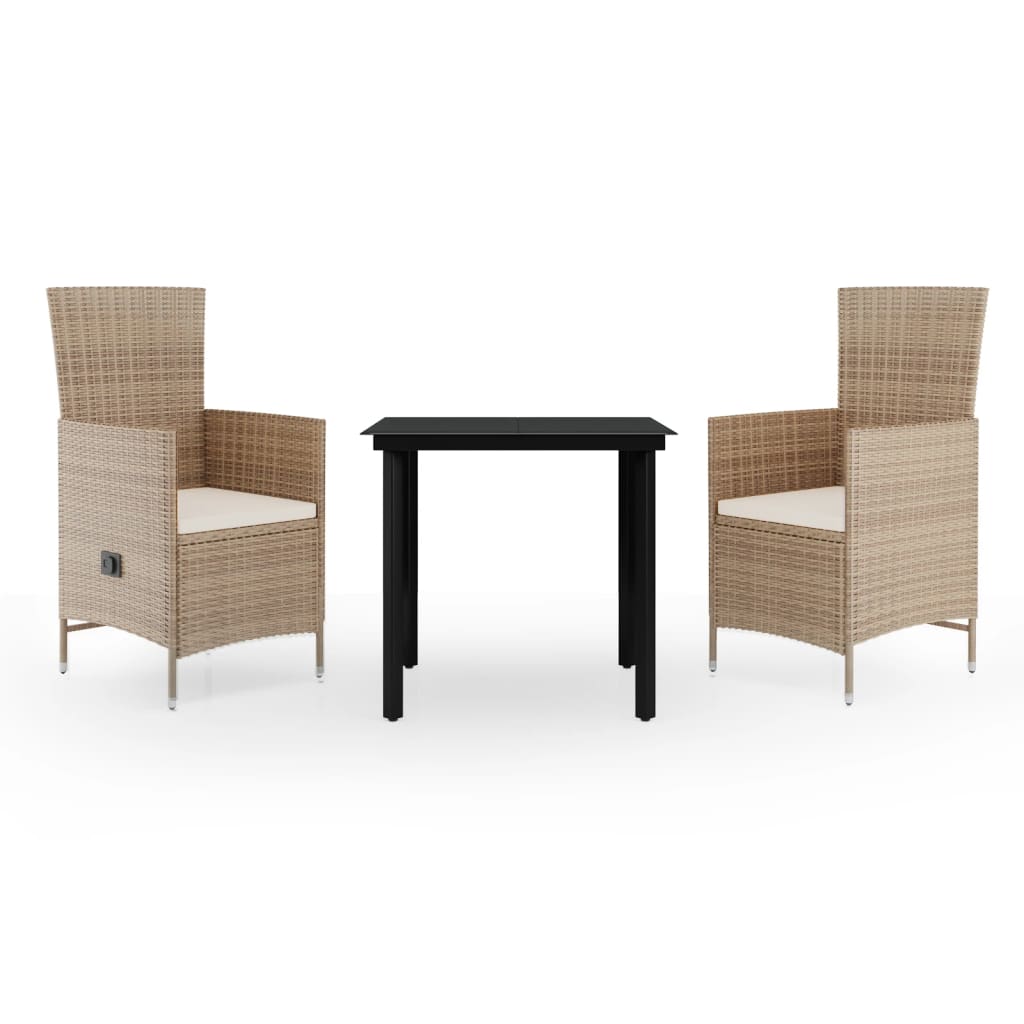 Set da Pranzo da Giardino 3 pz con Cuscini Beige - homemem39