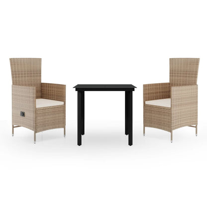 Set da Pranzo da Giardino 3 pz con Cuscini Beige - homemem39