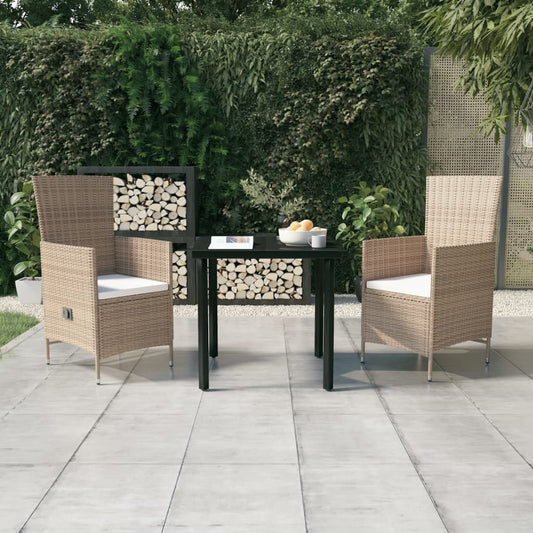 Set da Pranzo da Giardino 3 pz con Cuscini Beige