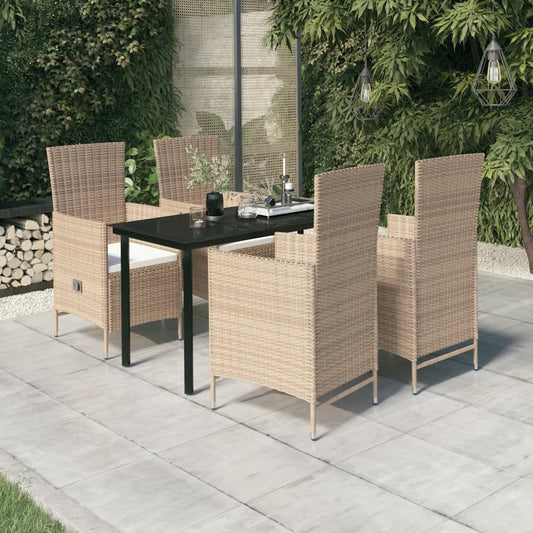 Set da Pranzo da Giardino 5 pz con Cuscini Beige - homemem39