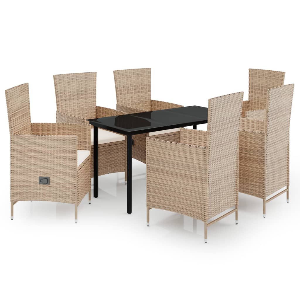 Set da Pranzo da Giardino 7 pz con Cuscini Beige - homemem39