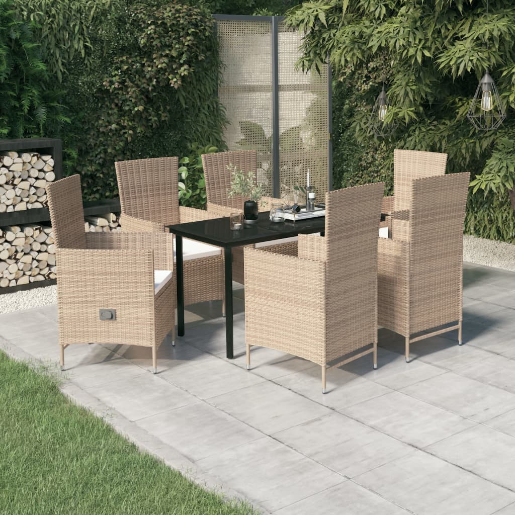 Set da Pranzo da Giardino 7 pz con Cuscini Beige - homemem39