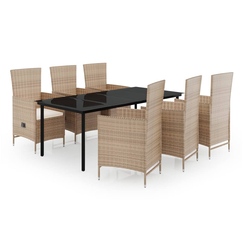 Set da Pranzo da Giardino 7 pz con Cuscini Beige - homemem39