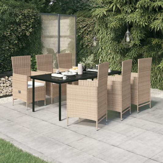 Set da Pranzo da Giardino 7 pz con Cuscini Beige - homemem39