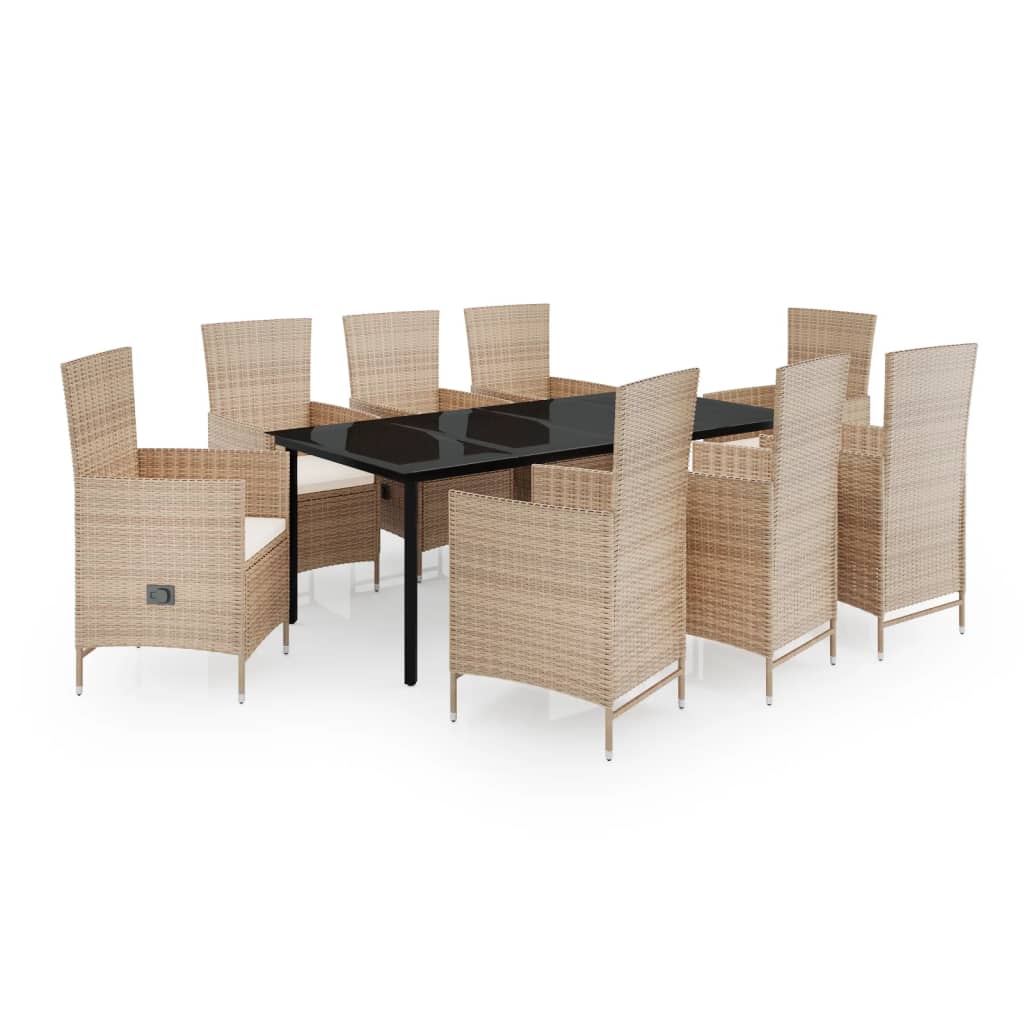 Set da Pranzo da Giardino 9 pz con Cuscini Beige - homemem39