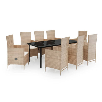 Set da Pranzo da Giardino 9 pz con Cuscini Beige - homemem39
