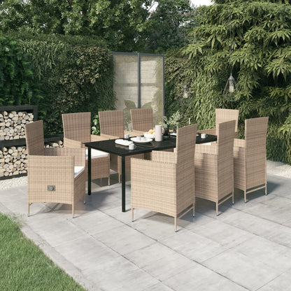 Set da Pranzo da Giardino 9 pz con Cuscini Beige - homemem39