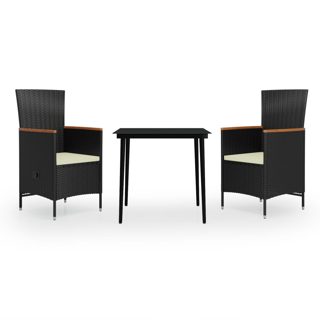 Set da Pranzo da Giardino 3 pz con Cuscini Nero - homemem39