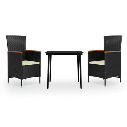 Set da Pranzo da Giardino 3 pz con Cuscini Nero - homemem39